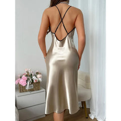 Women's Sexy Fashion 2 Piece Pajama Set V-Neck Slip Dress with Long Robe Sleepwear