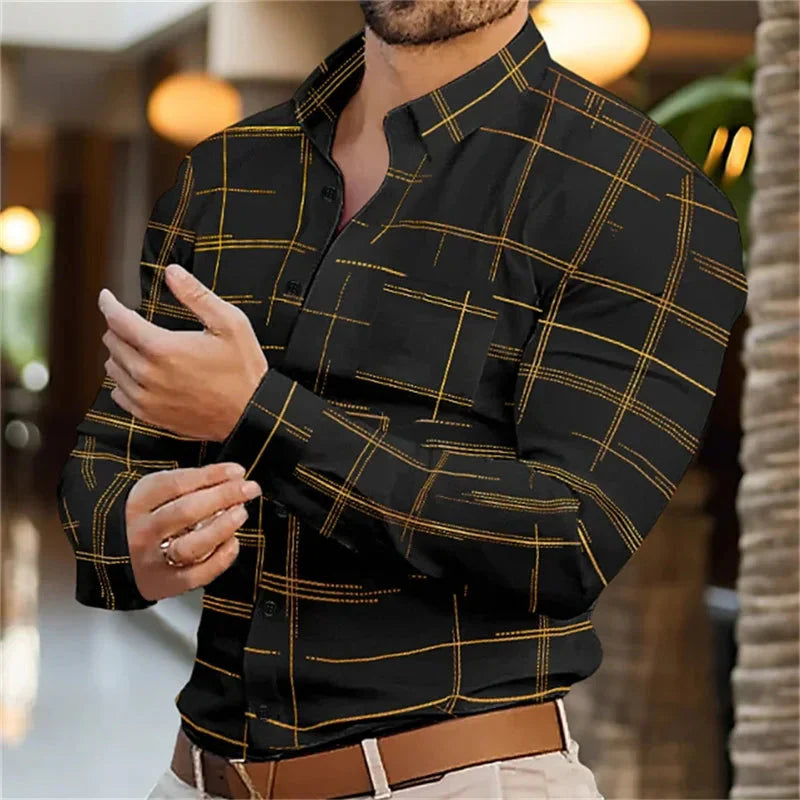 Brand New Boyfriend Shirt Long Sleeve Slim Fit Button Lapel Men's Tops 2024 Fall Fashion 3D Stripe Print Party Shirt S-6XL SHOWLU FASHION STORE