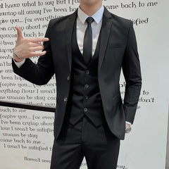 suit 6XL (Blazer+ Vest + Pants) Men's Fashion Casual Gentleman Slim Fit Work solid color outdoor Business wedding banquet suit