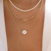 Vintage Elegant Round Pendant Pearl Necklace For Women Girls Fashion Gold Color Multi-layer Chain Choker Necklaces Trend Jewelry