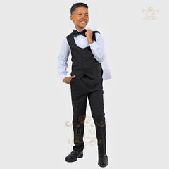 Boys' formal suit 3 pcs white jacket vest pants with black tie, kids' uniform set custom tuxedo for wedding prom birthday party