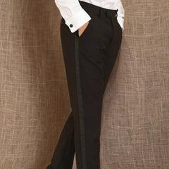 Black Men Pants with Side Satin Stripe One Piece Slim Fit Formal Male Trousers Official Fashion