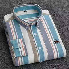 Plus size 6XL 100%cotton korean fashion long-sleeve shirts for men slim fit formal plain shirt striped houndstooth plaid clothes SHOWLU FASHION STORE