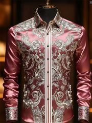 New men's 3D floral printed long sleeved shirt with high-quality patterns, casual long sleeved collar top