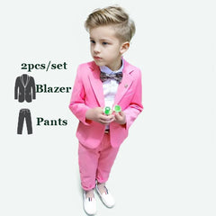 Children's Spring Pink Dress Suits Boys Host Performance Birthday Party Photography Costume Kids Jacket Pants 2pcs Outfit
