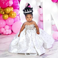 Fuchsia Beading Girl's Birthday Party Dresses Customized Ball Gown Puffy Flower Girl Dress Princess Baby Kids Pageant Gowns