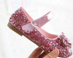 Fashion Girls Shoes Kids Flats Shoes Sequins Rhinestone Princess With Butterfly-Knot Flats Shoes For Students SHOWLU FASHION STORE