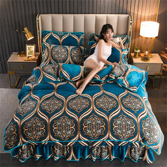 Winter Warm Coral Velvet Bedding Sets Home Double-Sided Thickened Flannel Four-Piece Set Quilt Cover Sheet Milk Velvet Bed Skirt SHOWLU FASHION STORE