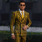 Stylish two-tone striped men's suit by Showlu Fashion, double-breasted design, perfect for business, wedding, or casual occasions.