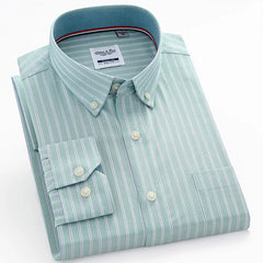 Premium Men's Plaid Striped Dress Shirt - Comfortable Cotton, Long Sleeve - For Spring Autumn Casual or Light Business Wear