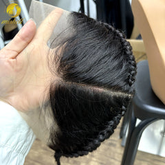 13x4 Transparent Lace Frontal with Braids 10 Inches Natural Brazilian Remy Hair Lace Frontal with Baby Hair for Women Girls