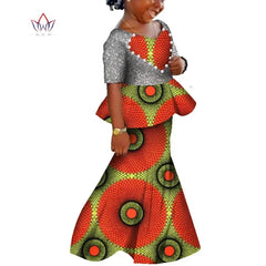 African Kids Dresses African Dashiki Print Cotton Wax Matching Dresses Africa Children Summer Plus Size Clothing WYT529