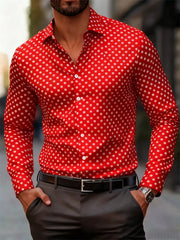 Men's fashionable polka dot print long-sleeved shirt, popular business casual slim-fit versatile daily commuting trendy shirt