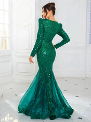 Romagic Long Sleeves Sweetheart Neck A Line Mesh Formal Evening Dress Floor Length Women Prom Party Dresses Winter SHOWLU FASHION STORE