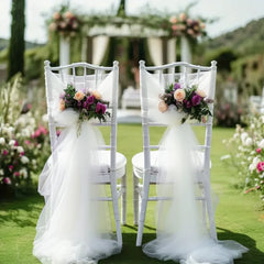 50-10pieces 200x75cm gauze Chair Back Veil Wedding Chair Sashes Wedding Chair Bows Covers Ribbon Party XMS Aisle Chair Decor