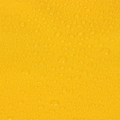 A bright yellow, water-resistant dog raincoat covered in small water droplets.