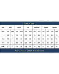 A size chart table for African dresses listing measurements in centimeters and inches.