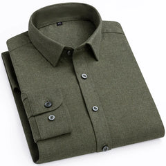 Men's Flannel Long Sleeve Premium Heavy Cotton Shirt England Style Casual Standard-fit Plaid Striped Thick Soft Brushed Shirts