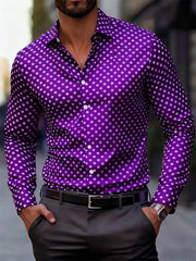 Men's fashionable polka dot print long-sleeved shirt, popular business casual slim-fit versatile daily commuting trendy shirt