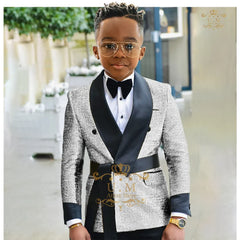 Boys' shiny suit 2-piece set (jacket+pants) gold sequin shawl lapel waistband custom children tuxedo for wedding banquet party