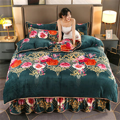 Winter Warm Coral Velvet Bedding Sets Home Double-Sided Thickened Flannel Four-Piece Set Quilt Cover Sheet Milk Velvet Bed Skirt SHOWLU FASHION STORE