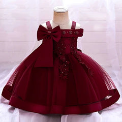 6 12 24 36 Months Baby Girls Dress Big Bow Wedding Party Elegant Little Princess Dress Kids Birthday Present Christmas Vestidos
