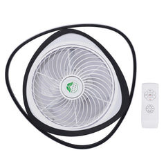 A 20-inch low-profile ceiling fan with an integrated LED light and a handheld remote control.