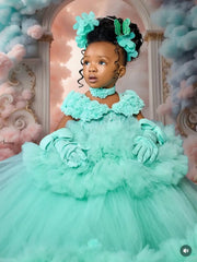 Luxury Green Flower Girl Dress For Wedding Customized Puffy Ball Gown Princess Kids Birthday Party First Holy Communion Dress