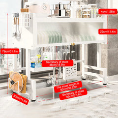 Multi Organizer Cabinet Steel Over The Sink Dish Drying Rack 3-Tier Utensil Cup Holder Large Over The Sink Dish Rack with Cover