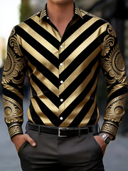 New men's 3D floral printed long sleeved shirt with high-quality patterns, casual long sleeved collar top