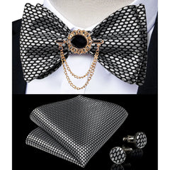 Pink Plaid Solid Men's Self Tie Bow Tie Silk Jacquard Woven Wedding Party Bowtie Hanky Brooch Set Men Butterfly Necktie DiBanGu SHOWLU FASHION STORE