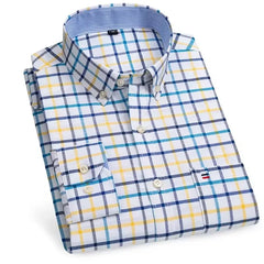 100% Pure Cotton Oxford Shirts for Men Long Sleeve Plaid Shirt Striped Male Business Checked Red Shirt Mans Designer Clothes 7XL
