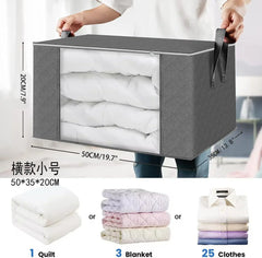 A person holds a grey foldable storage box with a clear window, measuring 50 by 35 by 20 centimeters.
