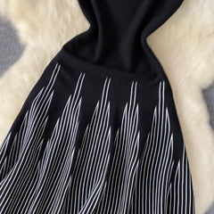 Elegant sleeveless mini dress for women featuring an A-line bodycon fit, round neck, and knitted fabric, perfect for parties and streetwear.