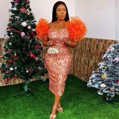 Customized African Dresses For Women Summer Autumn Africa Clothing Short Sleeve Dress Sexy V-Neck Perspective Slim Dress Office