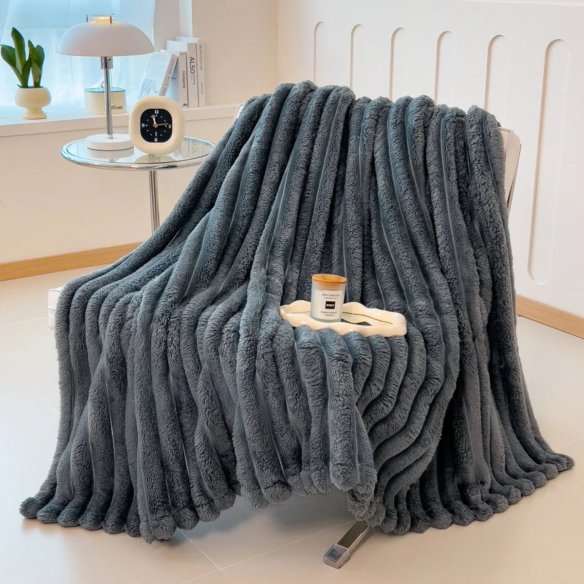Solid color thickened wide striped multifunctional blanket, can be used as bed sheet cover blanket, nap blanket, pet blanket SHOWLU FASHION STORE