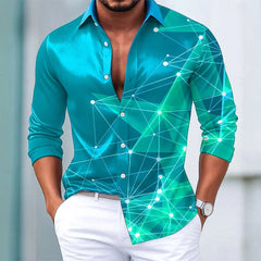 Men's Gradient Geometric Print Long Sleeve Shirt Fashionable Designer Lapel Button up for Outdoor Leisure Vacation