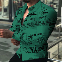 7 -color men's shirt long -sleeved shirt 3D printing letter pattern Hawaiian shirt loose model spring shirt super large size 6xl