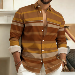 Men's striped long-sleeved shirt, outdoor street style casual shirt for men, fashionable lapel men's top, comfortable fabric.