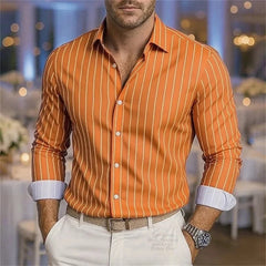 Men's stylish striped shirts, high quality casual breathable lapel button down shirts, long sleeve shirts comfortable men's tops