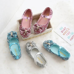 Fashion Girls Shoes Kids Flats Shoes Sequins Rhinestone Princess With Butterfly-Knot Flats Shoes For Students SHOWLU FASHION STORE