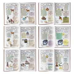 A set of six open notebooks displaying illustrated pages for different Juz of the Quran.