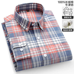 100% Pure Cotton Oxford Men's Shirts Long Sleeve Plaid Soft Regular Fit Formal Dress Shirt Social Blouse Male Clothes 6XL 7XL
