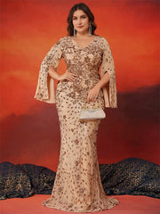 Lucyinlove Plus Size Luxury Gold Evening Dresses Women 2024 Long Sleeve Mermaid Formal Sequins Prom Wedding Party Cocktail Gowns SHOWLU FASHION STORE