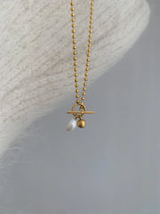 Peri'sBox Minimalist OT Buckle Freshwater Pearl Pendant Stainless Steel Necklace Women's Choke Ring Baroque Pearl Necklace Gifts