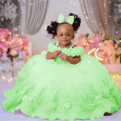 Pink Flower Girl Dresses Luxury Big Pearls Lace Ball Gown First Communion Dress Birthday Photos Shoot Gowns for Party