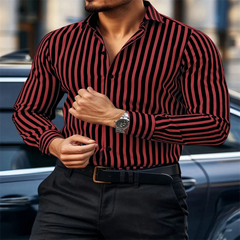 European high quality men's striped long-sleeved single-breasted casual business shirt luxury temperament plus size 6XL