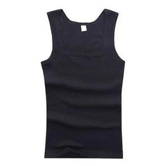 A solid black men's sleeveless tank top with a square neckline.