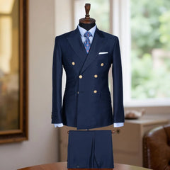 Double Breasted Formal Men Suits Slim Fit Peak Lapel Groom Tuxedo for Wedding Celebrity Party 2 Pieces Suit Jacket with Pants