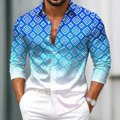 Men's Gradient Geometric Print Long Sleeve Shirt Fashionable Designer Lapel Button up for Outdoor Leisure Vacation